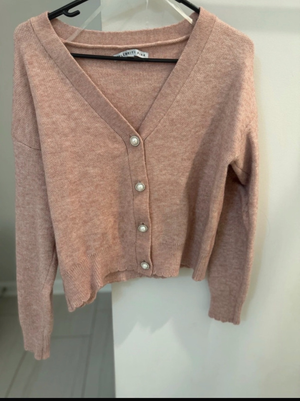Celebrity Pink Blush Pearl-Button V-Neck Cardigan